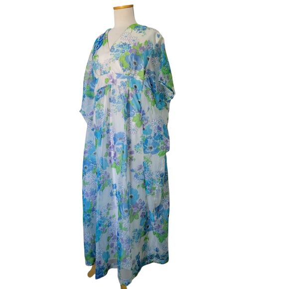 Rare Vintage 70s Small At Home Wear Sears floral print chiffon caftan maxi dress - Picture 5 of 14